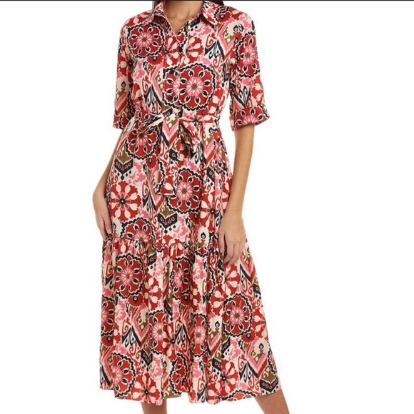 Zara Alesia belted midi print maxi dress | red & black multi floral tribal print - Picture 5 of 14